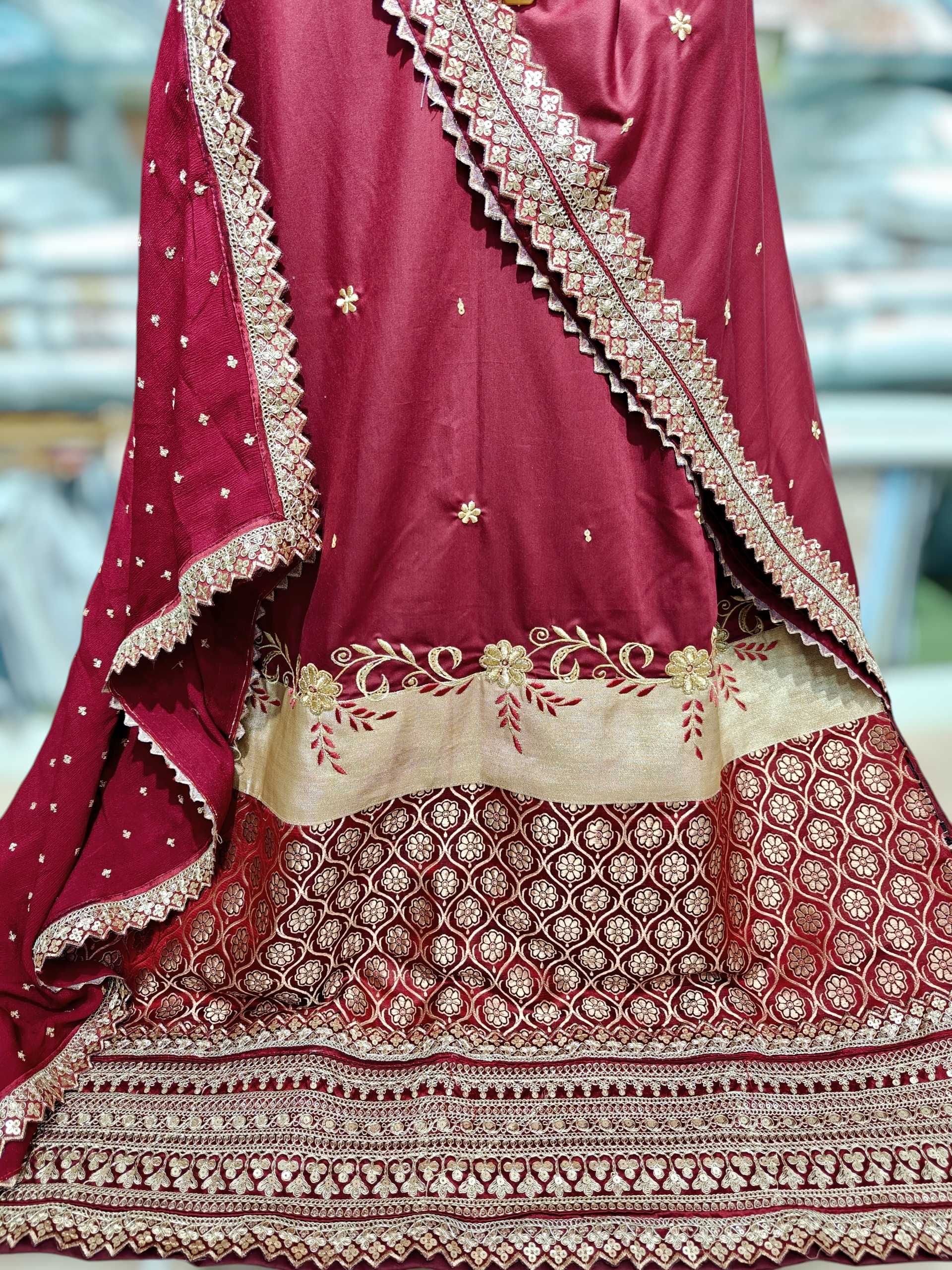  Maroon , Embroidery Work, Heavy Banarsi belt, Chanderi Embroidered Dupatta , Comfortable Fabric RCJ, Rida cum Jori 